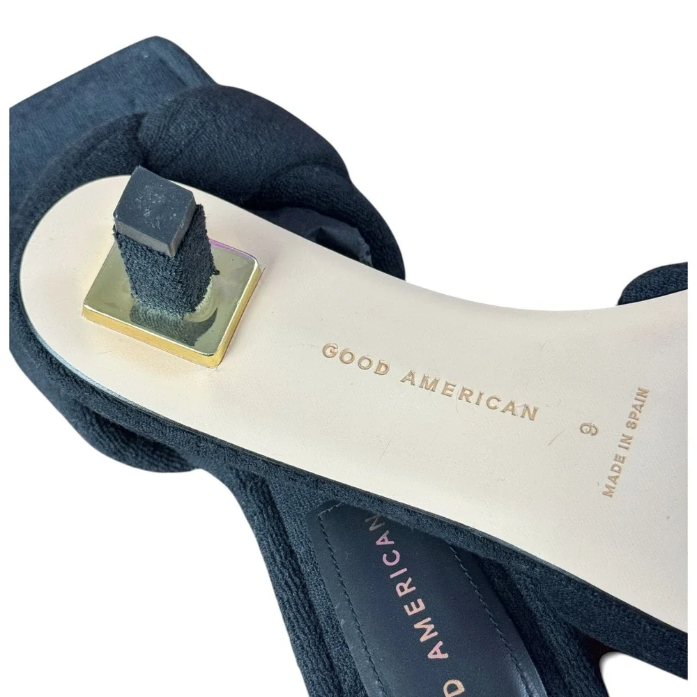 Good American Shoes Sz 9 Black Terry Kickstand Kitten Heel Sandal GA353T-X NEW‎